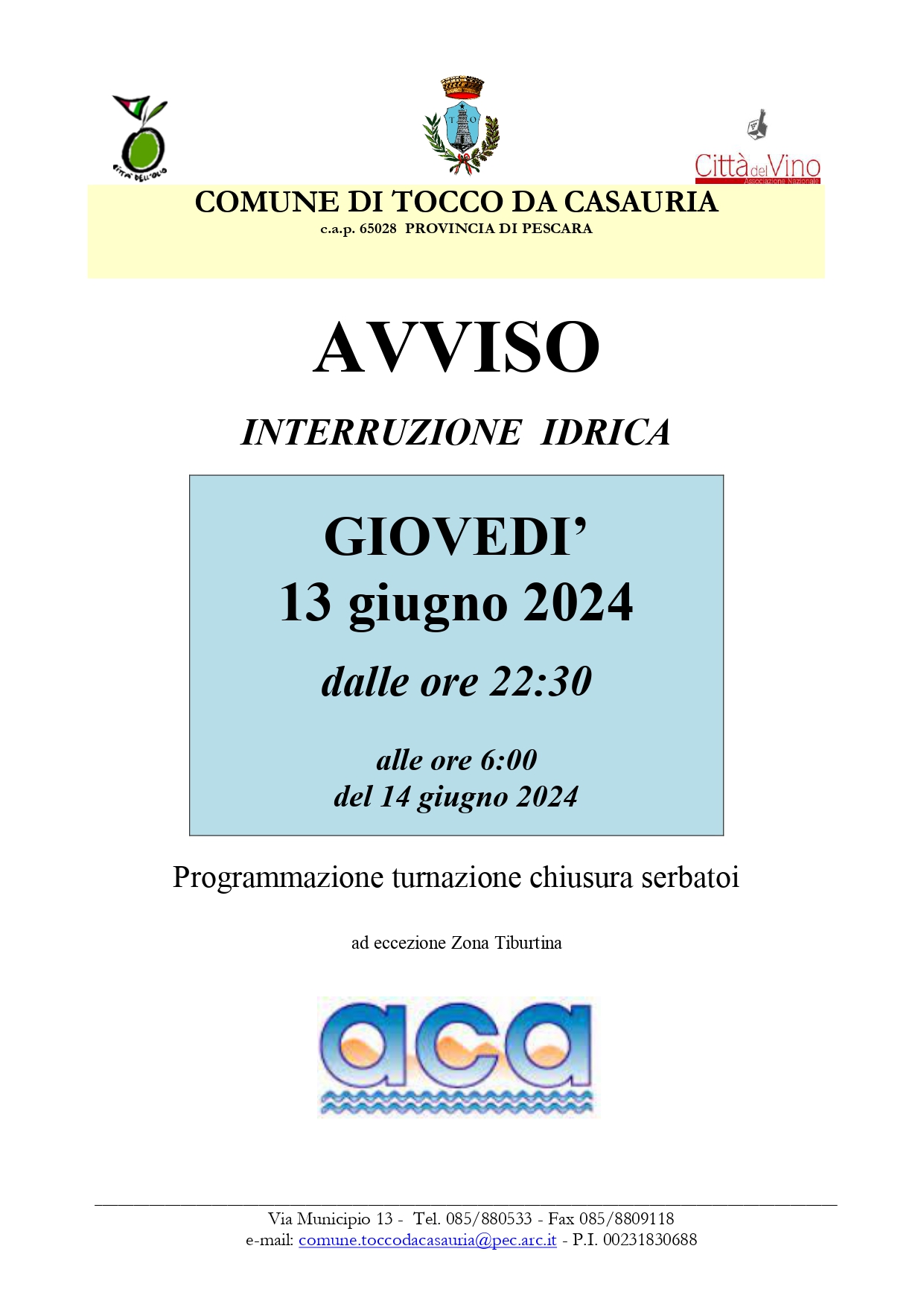 AVVISO INTERRUZIONE IDRICA